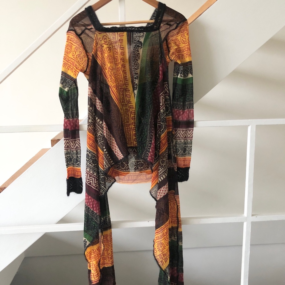 SOLD! Jean Paul Gaultier Sanskrit Tattoo Nylon Mesh Cardigan w Scarf SZ M - Picture 8 of 13